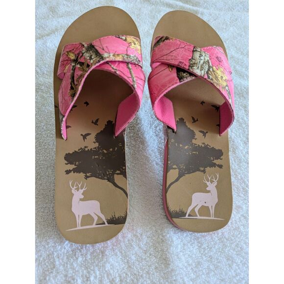 Realtree Women's Pink Open Toe Camo Criss Cross Slide Sandal  Sz 9/10 - Picture 4 of 9